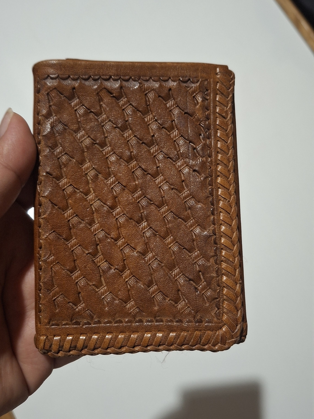 Handwoven Leather Card & Key Holder - Brown